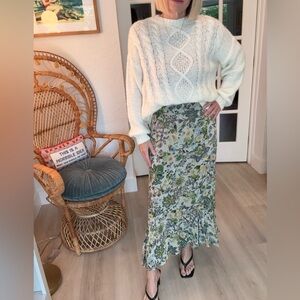 Vintage Reversible Paisley & Floral Maxi Skirt Boho Cottagecore Elastic Waist